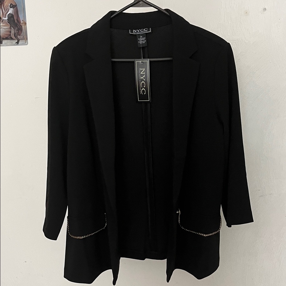 NYCC Black Cropped Blazer Jacket Gold Chain Detail Dressy Chic Size XL - Picture 8 of 9